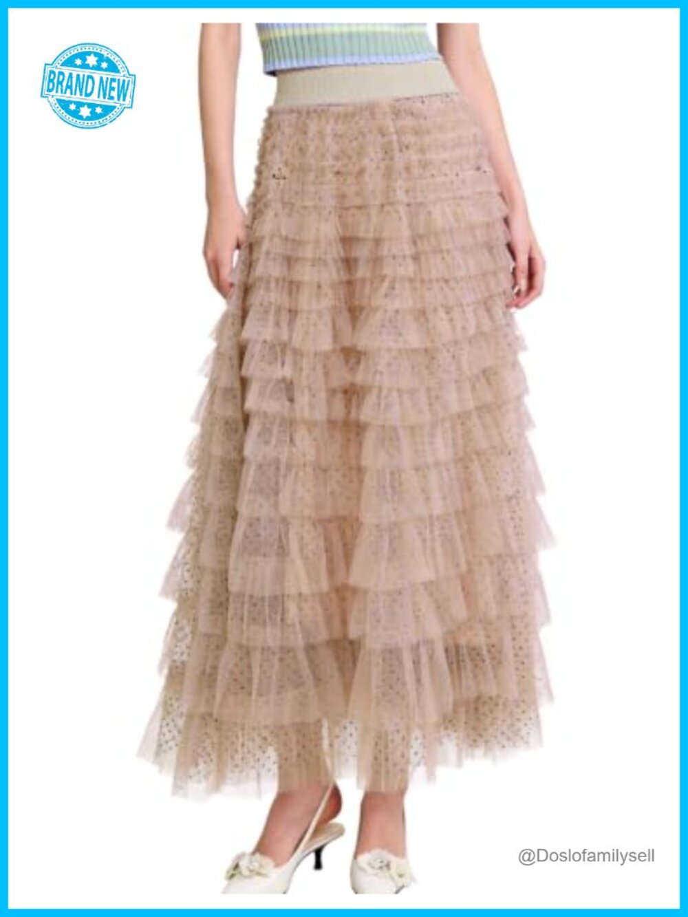 Kissonic Tulle Maxi Skirt Tiered Ruffle Polka Dot Layered Petticoat